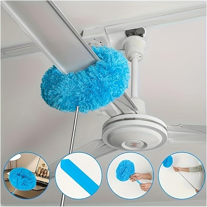 Reusable Microfiber Ceiling Fan Duster Set for Home &amp RVs - Effortless Cleaning Brush with Dust-Locking Technology(A)