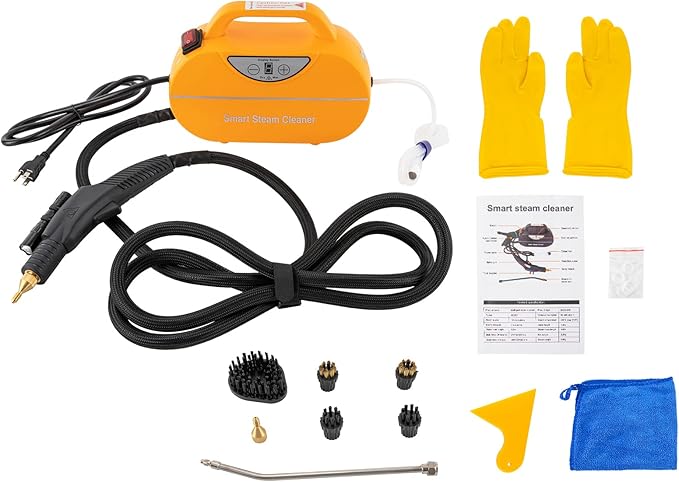 YIYIBYUS Handheld Steam CleanerHandheld Steam Cleaner 1800W Car Steam Cleaner for Home Use Wet &amp Dry Adjustable (Yellow)