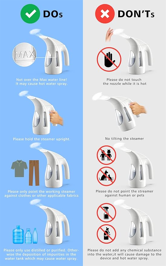 HiLIFE Steamer for Clothes Portable Handheld Design 240ml Big Capacity 700W Strong Penetrating Steam Removes Wrinkle for Home Office and Travel(ONLY FOR 120V)(White)