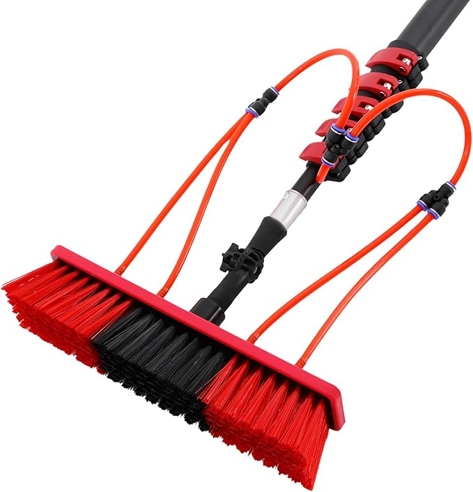 23.62FT Water Fed Pole Kit Solar Panel Cleaning Brush Solar Panel Cleaning Kit Cleaner Tool with 65.62ft Hose and Adjustable Angle Brush Head Outdoor Window Washing Equipment Tool Kit