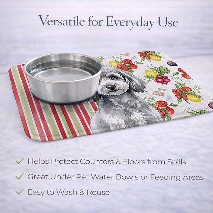 Caroline's Treasures Toy Silver Poodle Vegetables Dish Drying Mat Absorbent Dish Drying Mat Pad for Kitchen Counter Dish Drainer Mat for Countertop 14 x 21 Multicolor