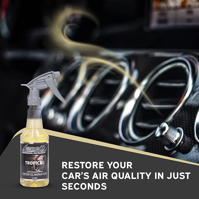 Lane's Premium Car Air Fresheners - Tropical Odor Eliminator Scent - 32oz Eliminate Bad Odors of Pet &amp Food From Car Interior Leather Carpet Upholstery Great For Cars Trucks SUVs RVs &amp Mo