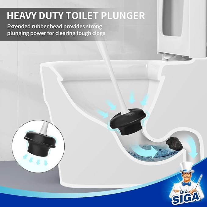 MR.SIGA Toilet Plunger and Bowl Brush Combo for Bathroom Cleaning White 2 Sets