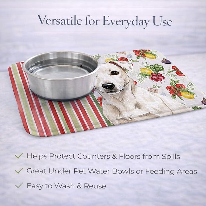 Caroline's Treasures White Jack Russell Terrier Vegetables Dish Drying Mat Absorbent Dish Drying Mat Pad for Kitchen Counter Dish Drainer Mat for Countertop 14 x 21 Multicolor