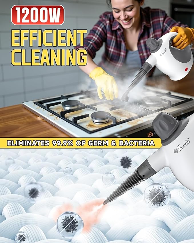 Handheld Steam Cleaner with Safety Lock 500mL Large Tank &amp 19PCS Accessories - Multi-Surface Deep Cleaning for Kitchen Bathroom Car Sofa - Removes Stubborn Grime Sanitizes Surfaces (White)