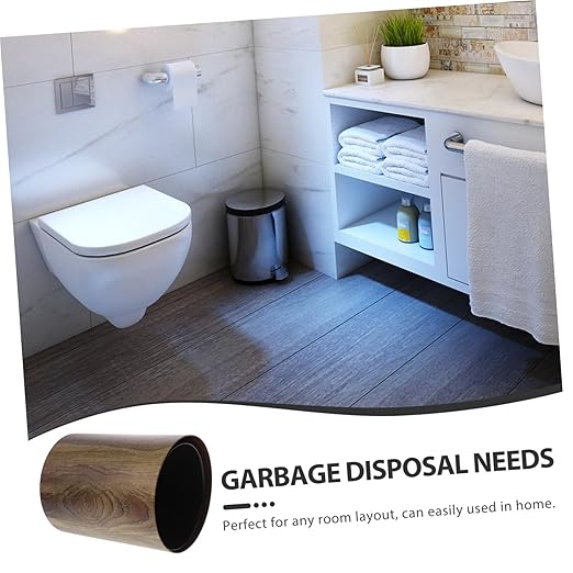 Vintage Imitation Wood Grain Wastebasket Large Capacity Round Trash Can for Kitchen Bathroom Living Space Saving Home Garbage Container with Stylish Rustic Design