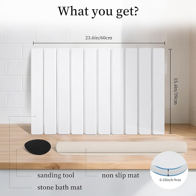 Stone Dish Drying Mat for Kitchen Counter 24x16 Inch Foldable Diatomaceous Earth Drying Mat for Kitchen Quick-drying Super Absorbent Heat-resistant for Sinks Cups Cutlery