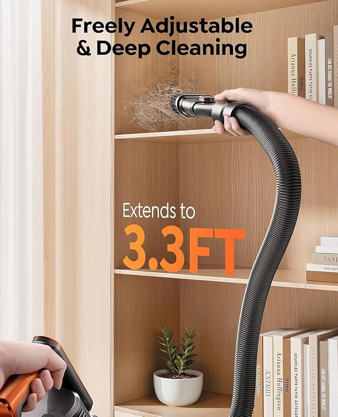 Fieety Cordless Vacuum Cleaner 600W/50KPa/65Min Runtime Stick Vacuum with 3.3Ft Hose Wall Mount Charging Auto Mode Touchscreen Self-Standing Vacuum Cleaner for Home/Pet Hair/Carpet/Car Fragrance