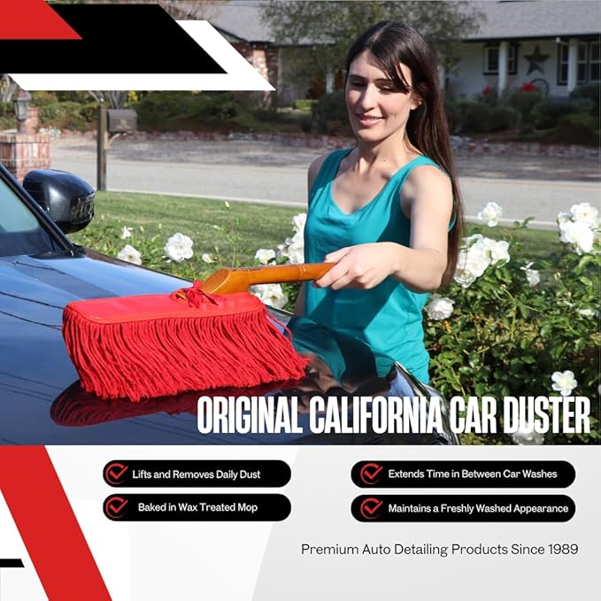 California Car Duster 62442 Standard Car Duster with Wooden HandleRed