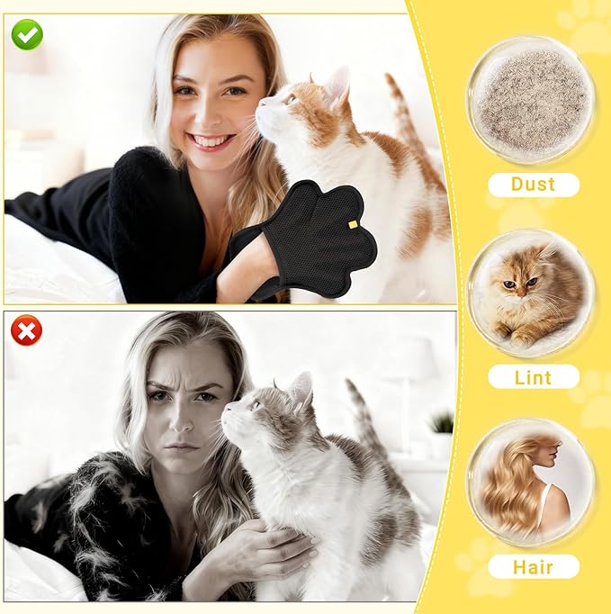 2PCS Pet Hair Removal Glove for Cats and DogsUpgrade Reusable Electrostatic Magic Brush Pet Hair Removal Grooming Gloves Tool for Furniture Bed SheetsCouchClothesCarpetCar Seat (2)