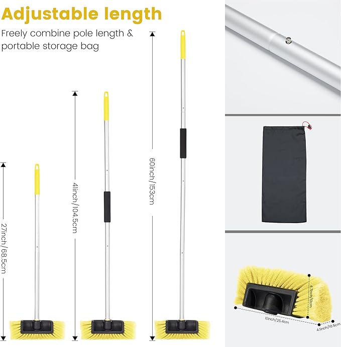 Car Wash Brush with Long Handle 60'' Soft Bristle Cleaning Brush Car Cleaning Brushes Carwash Brushes for SUV RV Boat Truck House Siding Sweep Snow Yellow