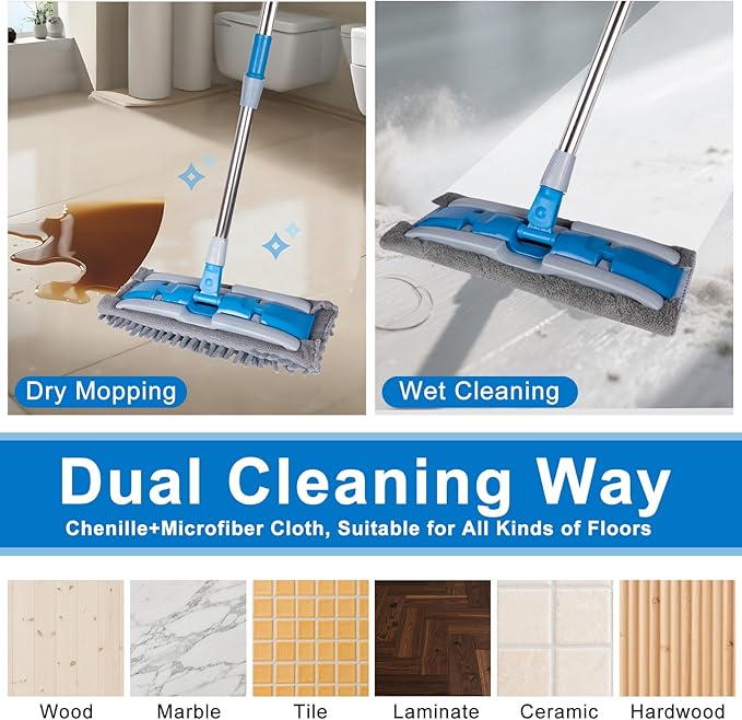 BITOPE Microfiber Dust Mop with Rotatable Flat Head Professional Wet Dry Floor Mop with Extendable Handle and Washable Pads for Wood Tile Vinyl Laminate Marble Hard Surface 54