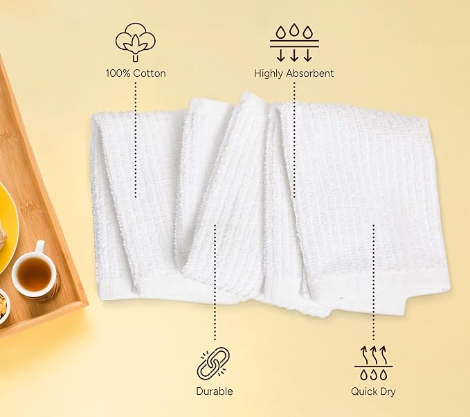 Avalon Towels Ribbed Bar Mop Towels (Value Pack of 24) Size 16x19 – Absorbent and Durable Multipurpose Cleaning Rags Cotton Cleaning Towels Terry Cloth Rags Reusable Shop Rags