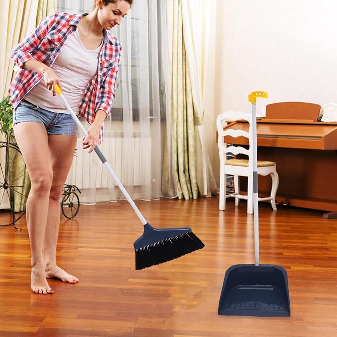 Lurrose Broom and Dustpan Set Broom with Dustpan Combo Set Upgrade Broom Long Handle Broom Broomstick Standing Dust Pan for Home Kitchen Lobby Floor Cleaning