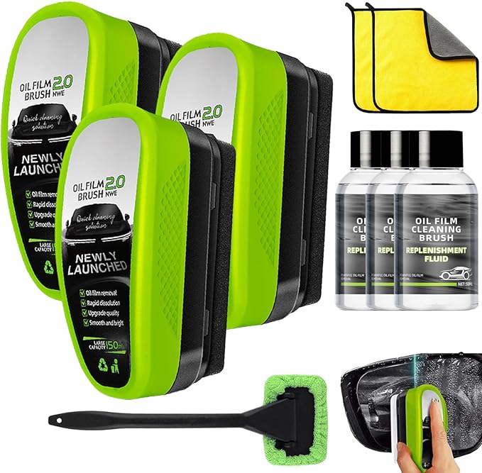 Automotive Oil Film Cleaning Brush 2026 New Glass Cleaning Board Oil Film Remover for Car Window OIL FIlm Brush 2.0 Prevents Rain and Fog CLeaning Glass Brushes (3 NEW 2.0)