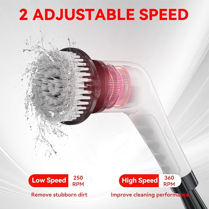 APLUSH Electric Spin ScrubberCordless Shower Cleaning Brush with 7 Replaceable Brush Heads Adjustable 2 Speeds Extension Handle Power Cleaning Brush for Tub Tile Floor CarPink