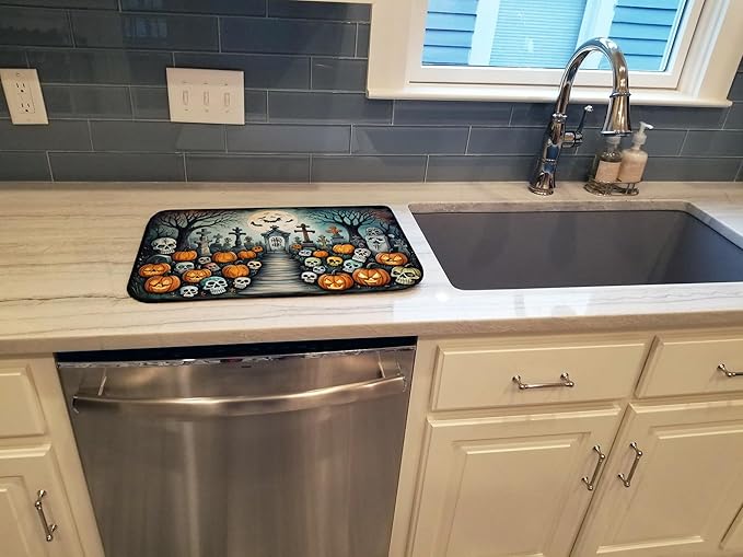 Caroline's Treasures DAC2233DDM Calaveras Sugar Skulls Spooky Halloween Dish Drying Mat Absorbent Dish Drying Mat Pad for Kitchen Counter Dish Drainer Mat for Countertop 14 x 21 Multicolor