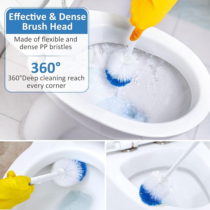 Tioncy 6 Pack 14.96 Inches Toilet Brush with Holder Toilet Bowl Brush and Caddy Set Stiff Bristles Scrubber for Bathroom Cleaning Supplies (BlueWhite)