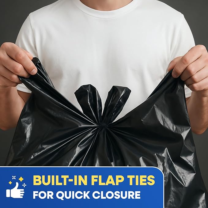55-65 Gallon Trash Bags with Flap Ties 2 Mil Heavy Duty Fits Rubbermaid Brute Rollout 32-55 Gal Trash Cans 43 x 49 Large Durable Garbage Trash Can Liners Black 20 of Pack