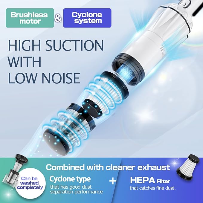 Handheld Vacuum Cordless 25000PA Super Lightweight 1lb with Powerful Suction Charging Dock Car Charger Single Touch Empty and Detachable Dust Cup Portable Mini Car Vac White