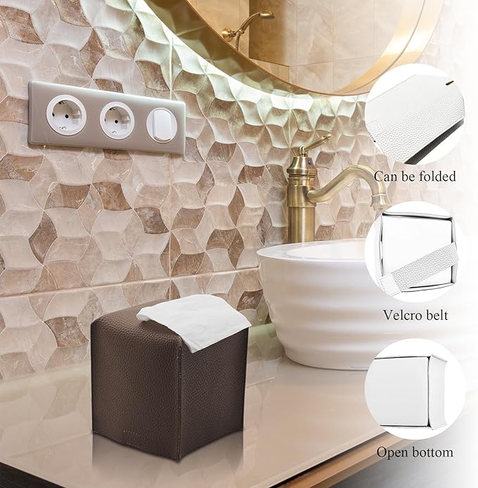 Bathroom Accessory Set - 10 Piece Brown Bathroom Accessories Set with Trash Can Toothbrush Holder and Cup Soap Dispenser Soap Dish Toilet Brush Holder Vanity Tray Qtip Holder Tissue Box Cover
