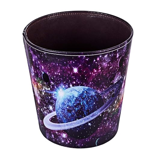 Leather Trash Can Decorative Waste Basket 10L Capacity Small Waste Paper Basket Waterproof Garbage Can for Bathroom Bedroom Office Kitchen and Living Room - Starry Sky