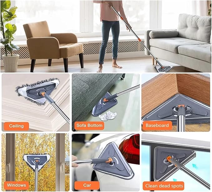 14Pcs Cleaner Mop with Long Hand 360° Rotatable Ceiling Dust Mop Dry Wet Use Triangle Mop Household Cleaning Tools