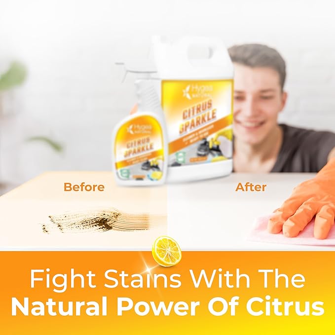 Hygea Natural Citrus Sparkle Chemical-Free Heavy Duty Degreaser &amp All Purpose Cleaner - Pure Citrus Extracts &amp Natural D-limonene - Removes Grease Dirt &amp Grime (24oz Spray &amp 128oz Gal