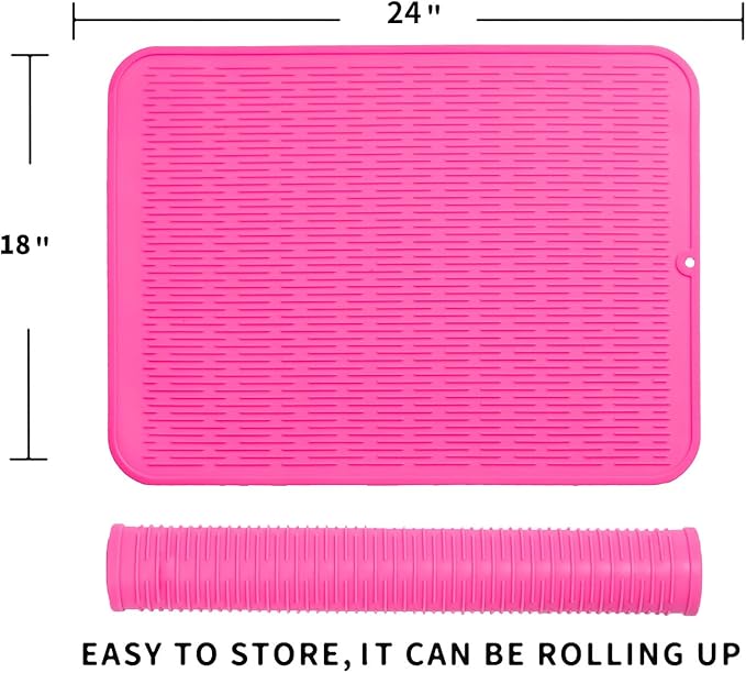 MicoYang Silicone Dish Drying Mat for Multiple UsageEasy cleanEco-friendlyHeat-resistant Silicone Mat for Kitchen Counter or SinkRefrigerator or Drawer Liner Rose 2XL 24 inches x 18 inches