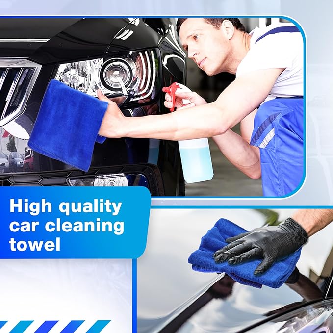 Nuenen Microfiber Cleaning Cloths for Cars 16 x 16 Inch Ultra Absorbent Car Towels Drying Reusable Cleaning Supplies House Kitchen Window Microfiber Towel(Blue60 Count)