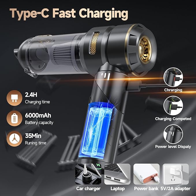 Car Vacuum Portable Cordless Foldable Handheld Vacuum with Brushless Motor 22000PA High Power Mini Hand Vacuum Cleaner &amp Air Blower &amp Duster &amp Pump for Home Pet Office
