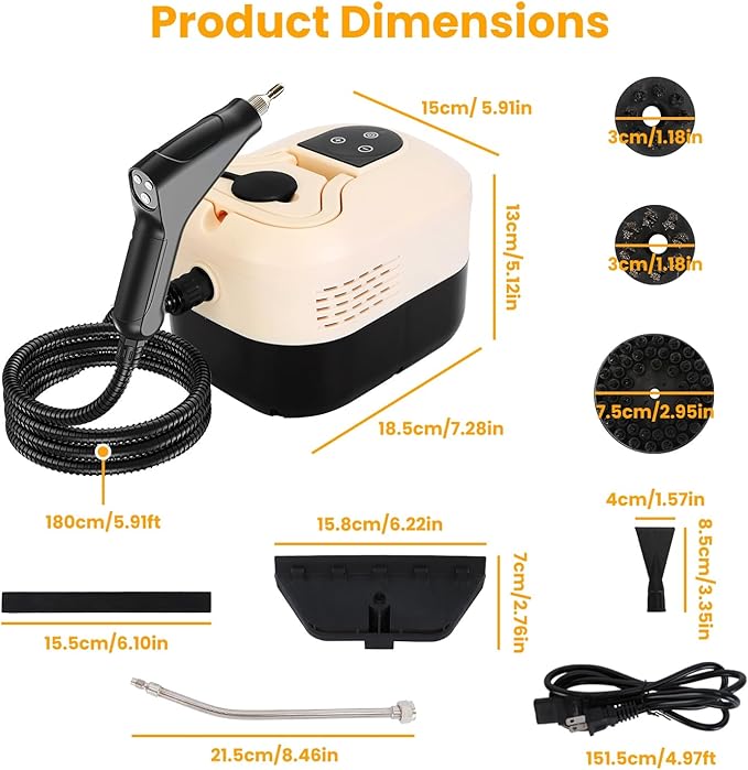 Handheld Steam Cleaner 1500W High Temp &amp Pressure Fast Heat 6 Adjustable Steam Levels 1200ML Large Tank Dual Control with Digital Display 11-in-1 Cleaning Kit for Home Kitchen Car Floors