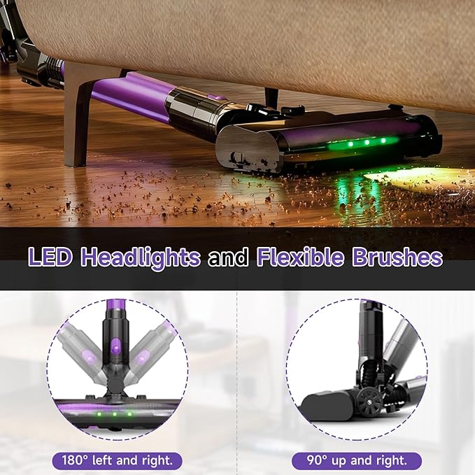 Cordless Vacuum Cleaner Hardwood Floor Vacuum Cleaners for Home Stick Wireless Vacuum with LED Light 50 Min Runtime and Self-Standing Lightweight Vacuum for Pet Hair Carpets &amp Hard Floors