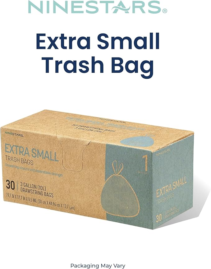 Ninestars Extra Strong White Trash Bags with Drawstring Multiple Sizes 180 Count Kitchen Drawstring trash bags 90 Trash Bags (3 Gallon 180 ct)