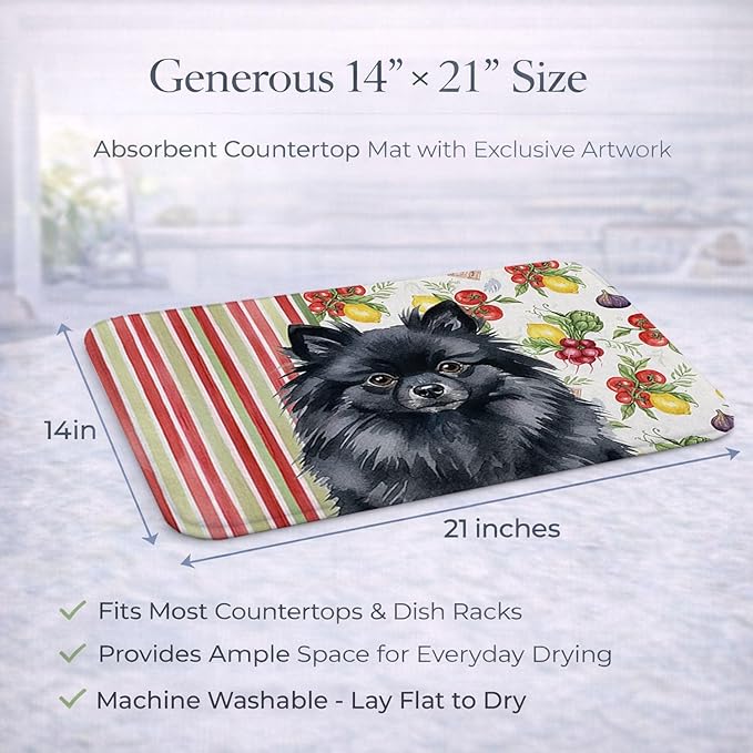 Caroline's Treasures Black Pomeranian Vegetables Dish Drying Mat Absorbent Dish Drying Mat Pad for Kitchen Counter Dish Drainer Mat for Countertop 14 x 21 Multicolor