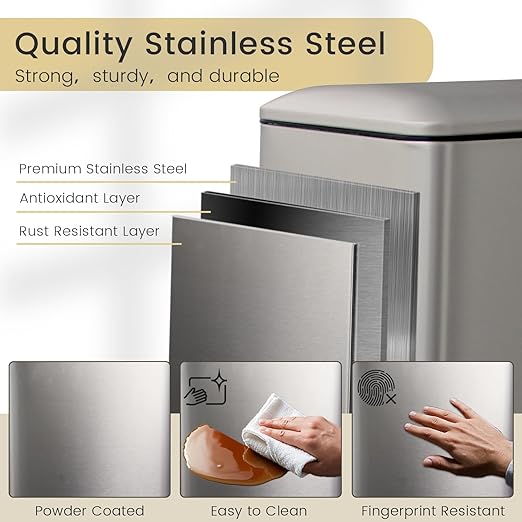 5 Liter / 1.3 Gallon Trash Can with Removable Liner Soft Close lid &amp Step Pedal Stainless Steel Trash Bin for BathroomBedroomHome OfficeGrey