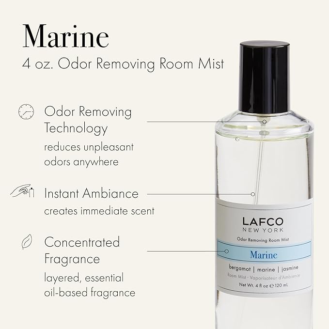 LAFCO New York Odor Removing Room Mist Marine - 4 oz - Eliminates Unpleasant Scents &amp Provides Luxurious Fragrance - Up to 750 Pump Sprays Per Bottle - Made in the USA