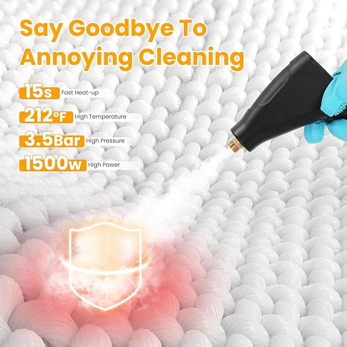 Handheld Steam Cleaner for Home and Kitchen – 1500W Fast-Heat Portable Steamer with 6 Steam Levels 1200ML Tank &amp 11-Piece Accessory Kit