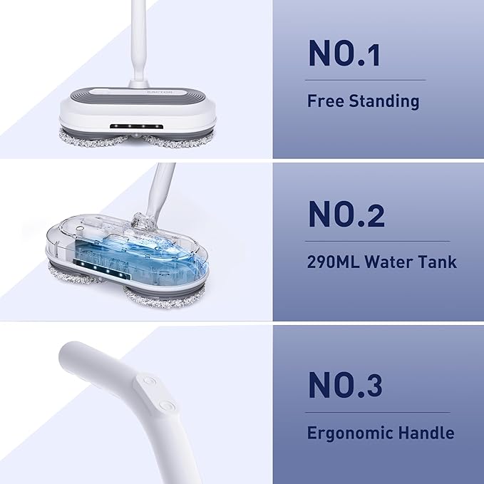 Cordless Electric Spin Mop Electric Floor Cleaner with Water Sprayer &amp LED Headlight 50mins Working Time 290ml Water Tank Adjustable Tube Self-Propelled Multi-Surfaces Floor Mop for Home Clea