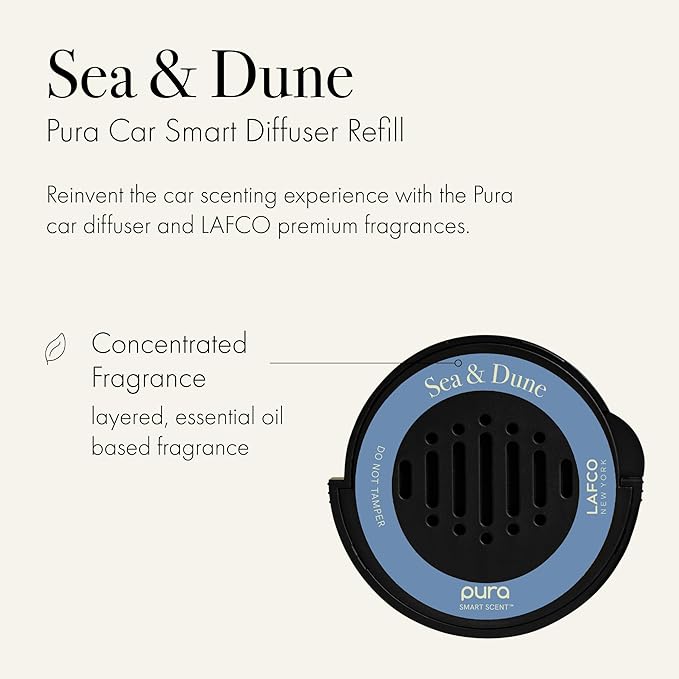 LAFCO New York Pura Car Smart Diffuser Refill Sea &amp Dune - 30-Day Scent - Free of Parabens &amp Phthalates - Cruelty Free