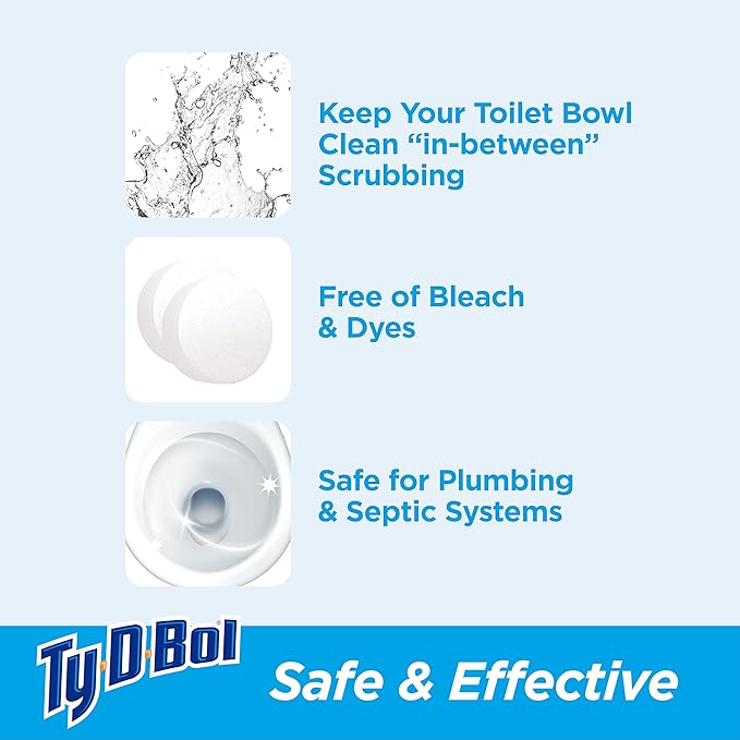 Ty-D-Bol Toilet Bowl Cleaner Tablets In-Tank Toilet Bowl Tablets Bleach Alternative Fragrance Free 2 Count (Pack of 6)