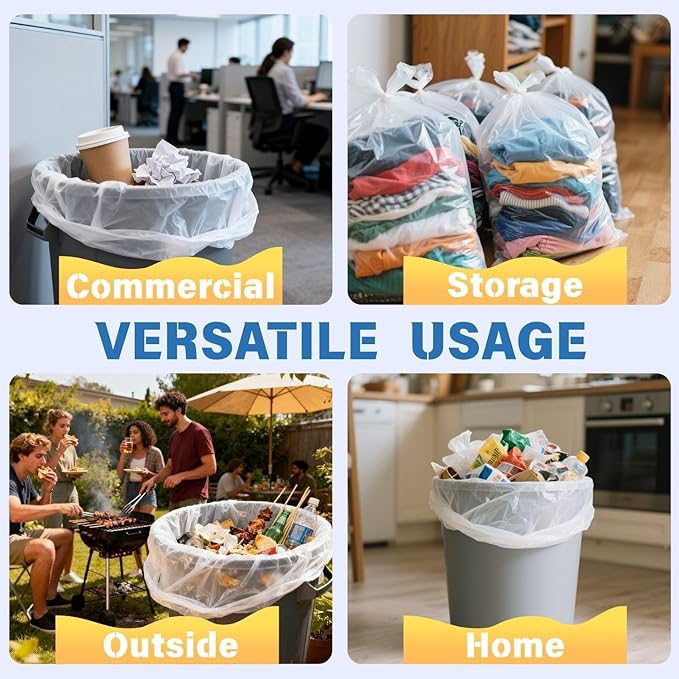 30 33 35 Gallon Clear Trash Bags 250 Count High Density Garbage Bags Made in USA Recycling Trash Can Liners Puncture-Resistant Plastic Waste Bags for Kitchens Yards Offices Commercial
