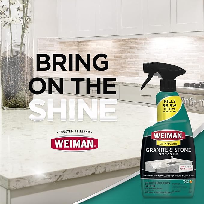 Weiman Disinfectant Granite Daily Clean &amp Shine (2 Pack with Polishing Cloth) Safely Clean Disinfect and Shine Granite Marble Soapstone Quartz Quartzite Slate Limestone Corian Laminate Tile Counte