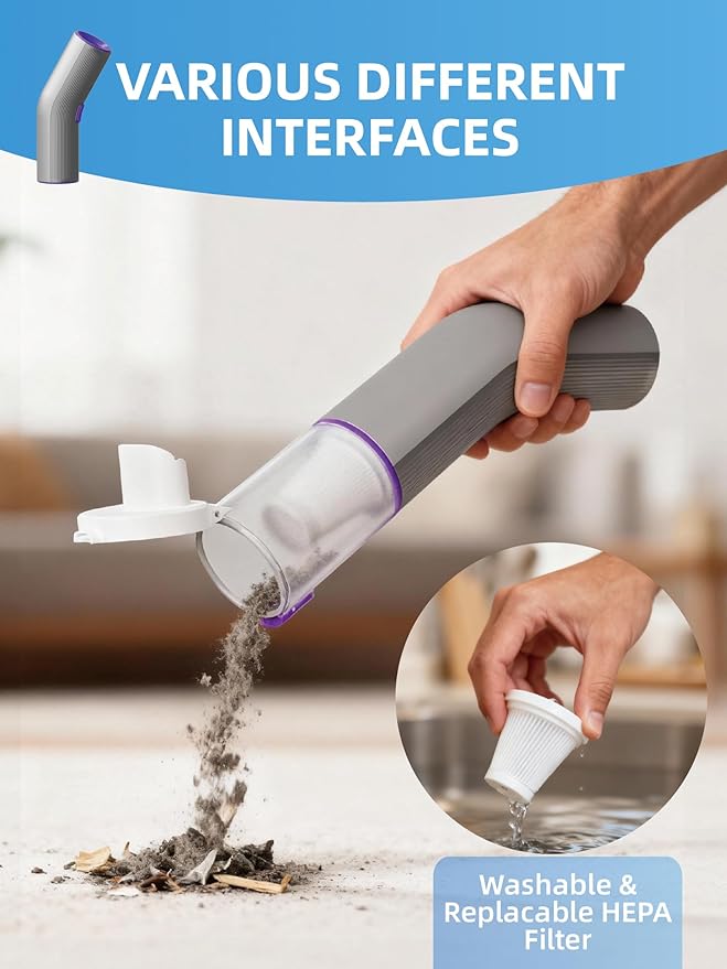 Cordless Car Vacuum 4-in-1 Portable Mini Handheld Vacuum Cleaner with 15000pa High Power 2 Suction Modes &amp Multi-Nozzles for Car Home Office Pet Silver