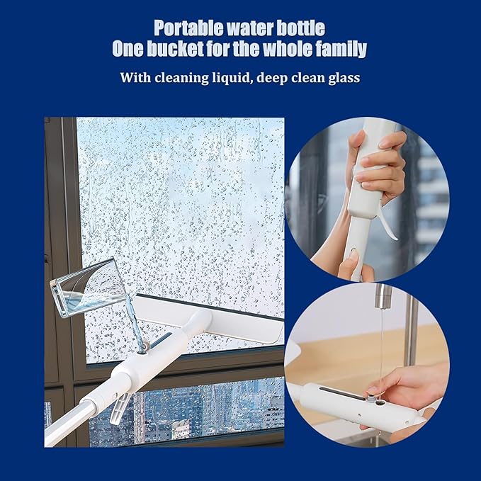 Squeegee for Window Cleaning with SprayWindow Washing Kit with Extension PoleDouble Sided and Long Handle Window Cleaner Tool for Car and Home with - 14 Inches - 3pcs Rags