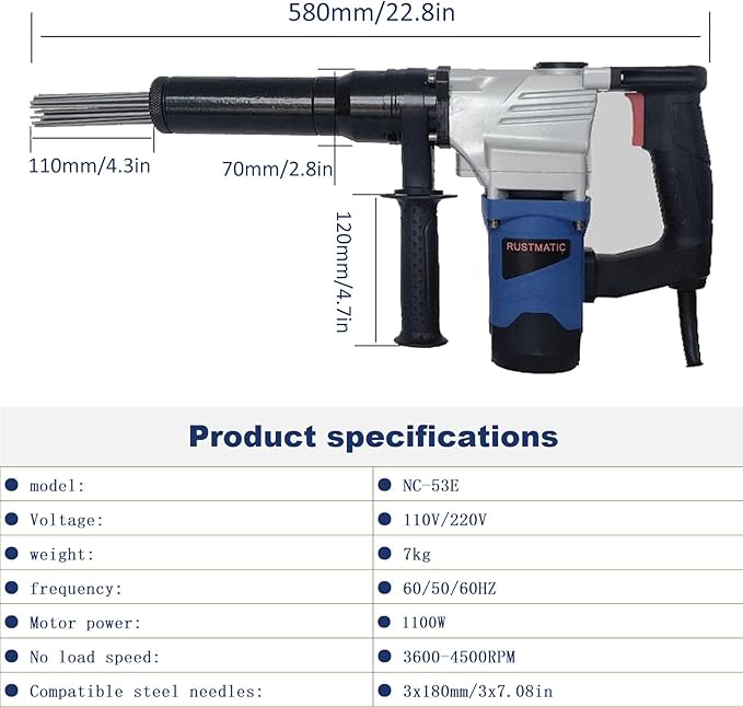 1100W Hand-Held Electric Needle Scaler Pneumatic Descaling Machine Needle Type Rust Remover Derusting-Gun Welding Slag Cleaner Cleaning Machine110V