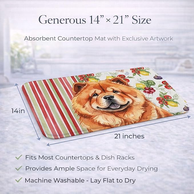 Caroline's Treasures Red Chow Chow Vegetables Dish Drying Mat Absorbent Dish Drying Mat Pad for Kitchen Counter Dish Drainer Mat for Countertop 14 x 21 Multicolor