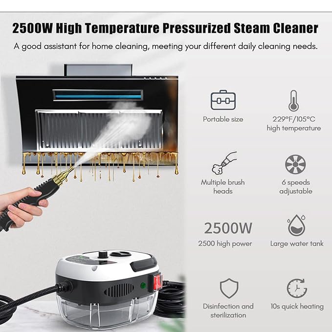 Muntuni Steam Cleaner 2500w Handheld High Temperature Pressurised Steam Cleaner Steam Cleaner for Car Floor Kitchen Bathroom Tiles orange