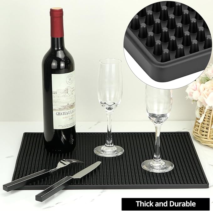 QWORK Bar Mat &amp Dish Drying Mat 4 Pack Non-Slip Rubber 16x12 Inches Coffee Bar Mat Service Bar Mat
