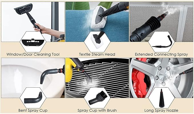 Handheld Steam Cleaner High Temperature Electric Pressurized Steamer 1000W Multi Purpose Clean Tool with 8-Piece Accessories for Multi-Surface Stain Removal Home Kitchen(Yellow)